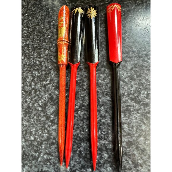 Vtg 4 Japanese Kanzashi Hair Sticks Lacquer Traditional Japanese Hair Ornaments main image 7